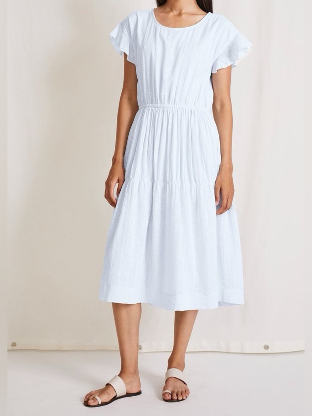 VGUC APIECE APART S Cotton Frost Blue Flutter Sleeve Midi Dress Full Skirt